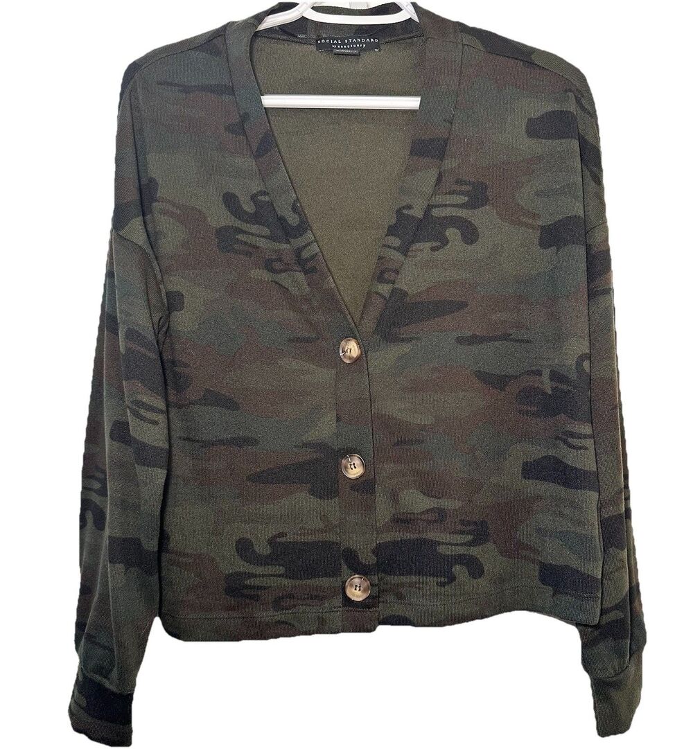 Social Standard Sanctuary Camo Cardigan Green Button Front Medium